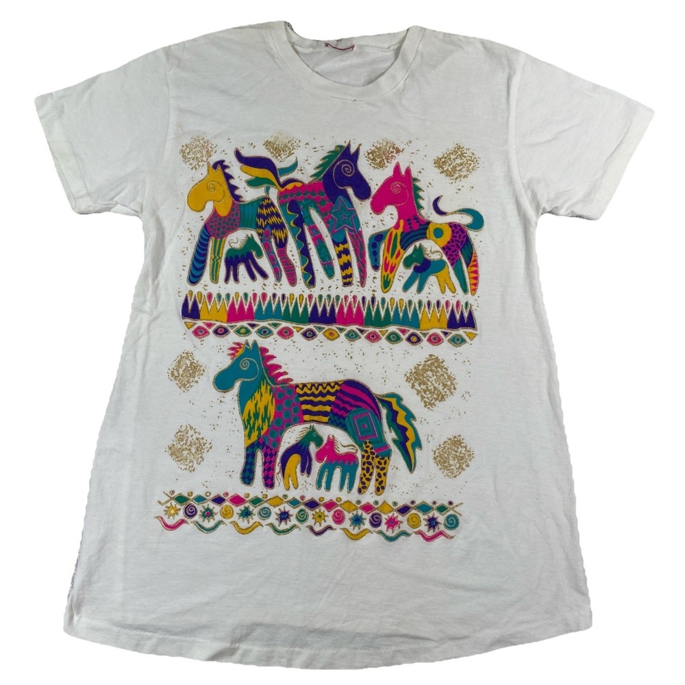 Vintage KWBL T-Shirt Painted Glitter Southwestern Horses White